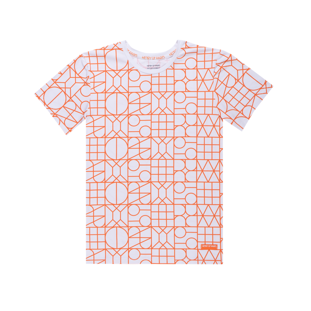 L’essence Pure biele tričko s oranžovým patternom Henry of Paris