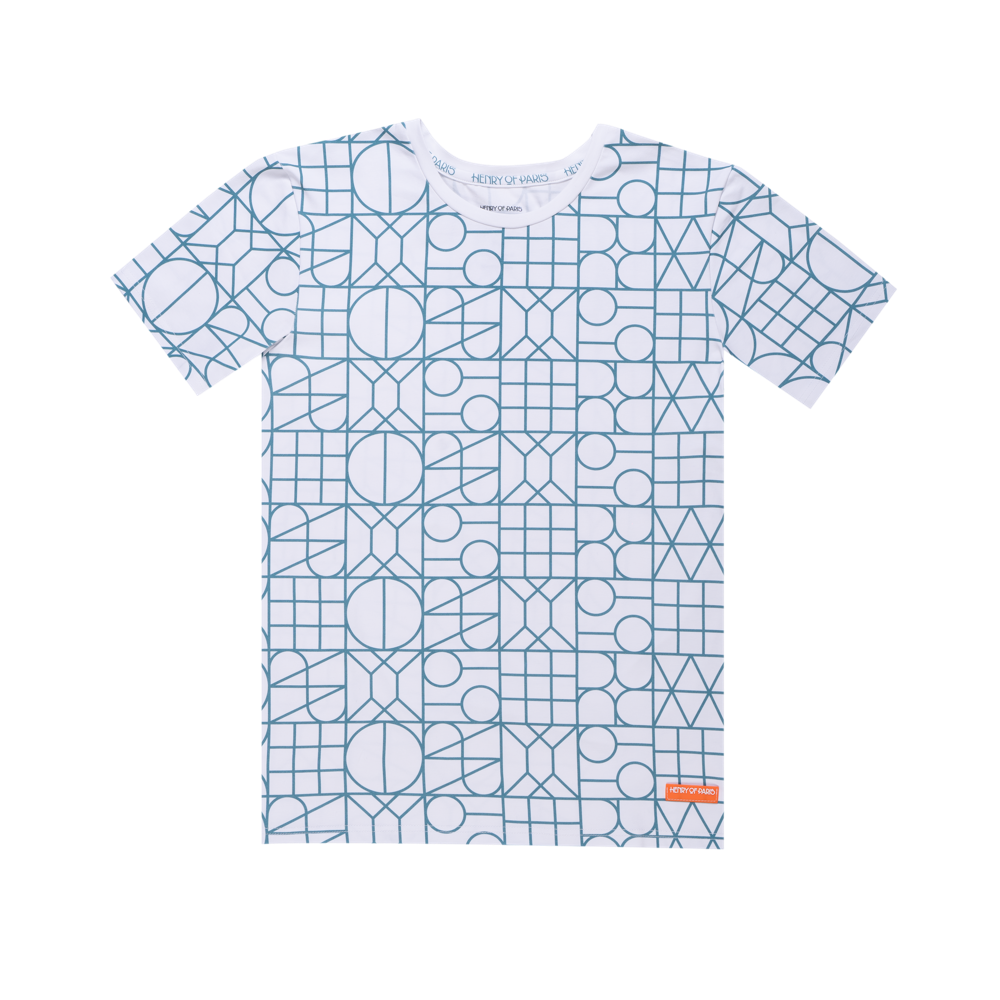L’essence Pure biele tričko s modrým patternom Henry of Paris